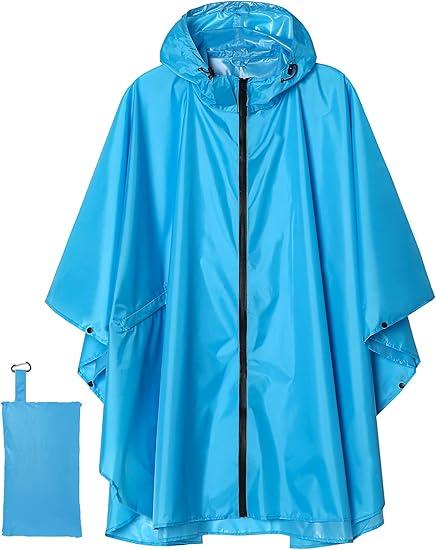 Unisex Rain Poncho Raincoat Hooded with Pockets&ZIpper ,Fashion,Beautiful, Durable, Lightweight,(Skyblue)