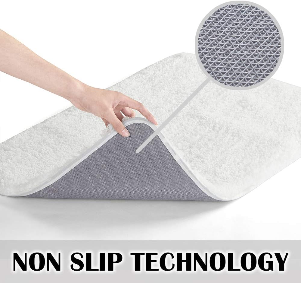 Bath Rug for Bathroom Non Slip Bathroom Mat Water Absorbent Soft Microfiber Shaggy Bathroom Rug Machine Washable Bath Mat,White