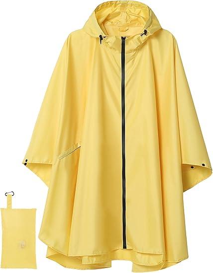 Unisex Rain Poncho Raincoat Hooded with Pockets&ZIpper ,Fashion,Beautiful, Durable, Lightweight,(Yellow)