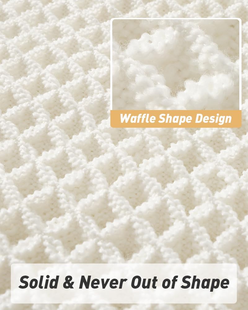 Waffle Bath Mat, Super Absorbent Non Slip Bath Mats for Bathroom Floor, Machine Washable Bathroom Rugs with Tassels,Ultra Soft,White