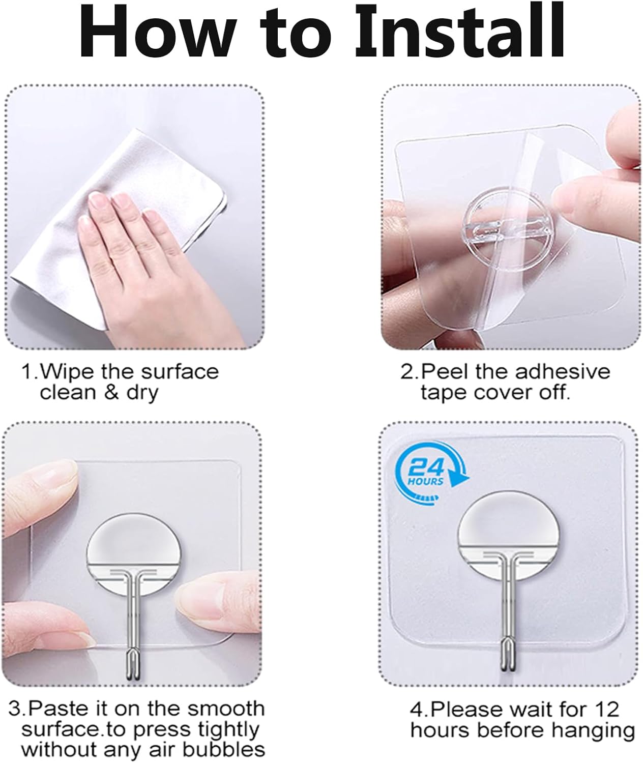 Hanging Heavy Duty Hooks Self Adhesive Towel Coat Hooks Waterproof Transparent Hook for Bathroom Shower Kitchen Keys Improvement Utility Hook,Large Black