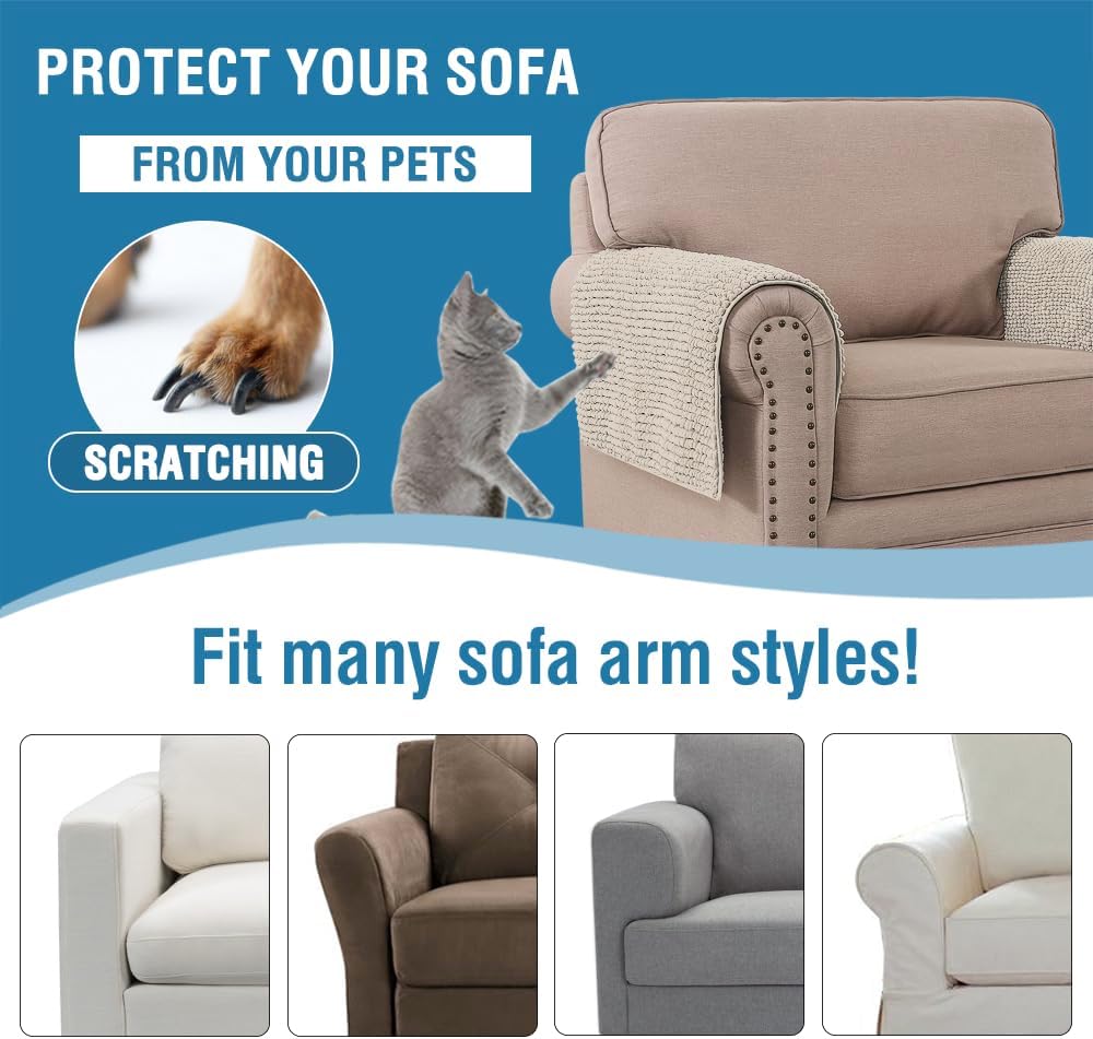 2 Packs Plush Chenille Couch Armrest Cover Thick and Soft Sofa Covers Water Resistant Furniture Protector Cover for Pets,Fossil)