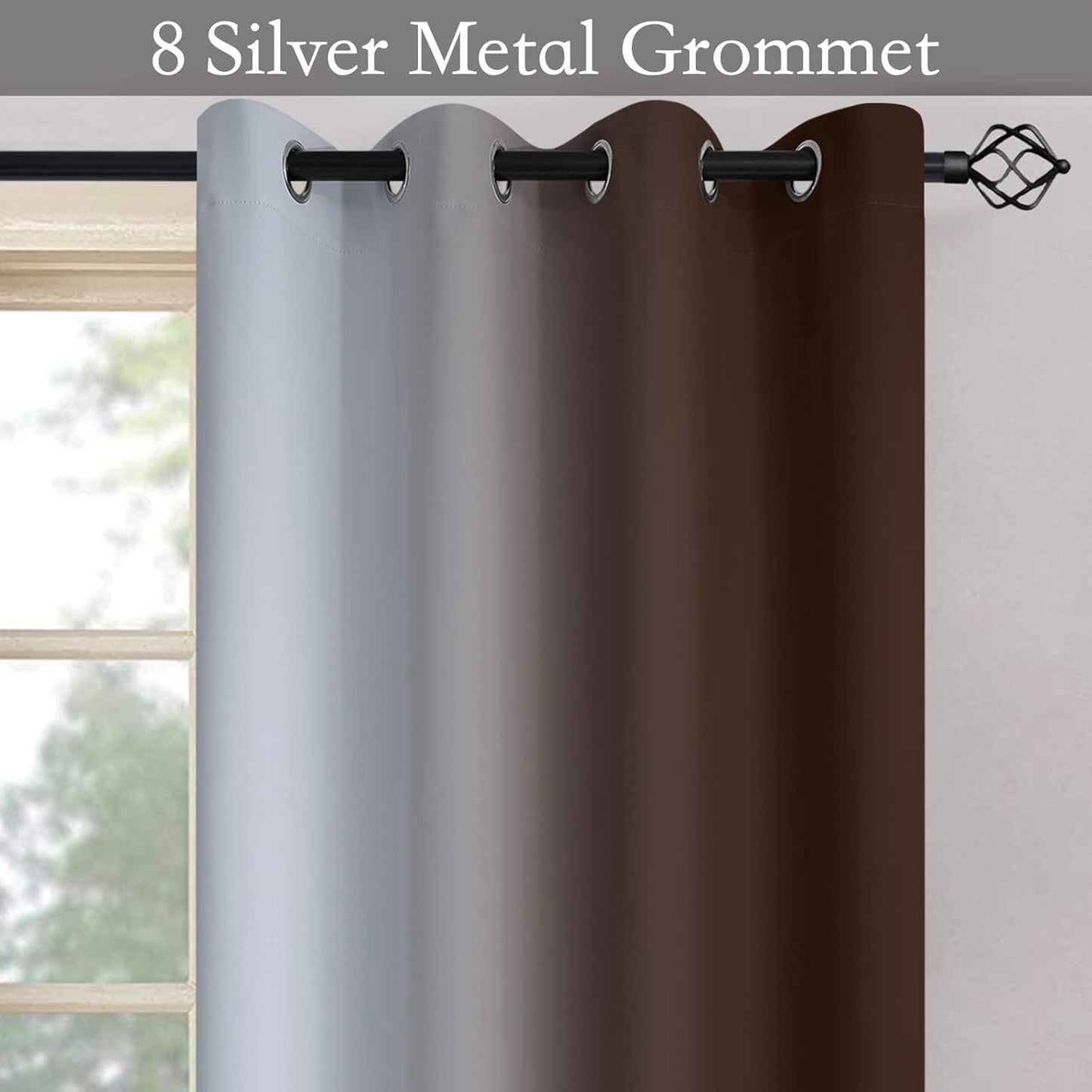 Ombre Room Darkening Curtains for Bedroom,  Light Blocking Thermal Insulated Grommet Window Curtain/Drapes for Living Room,2 Panels,Brown&White