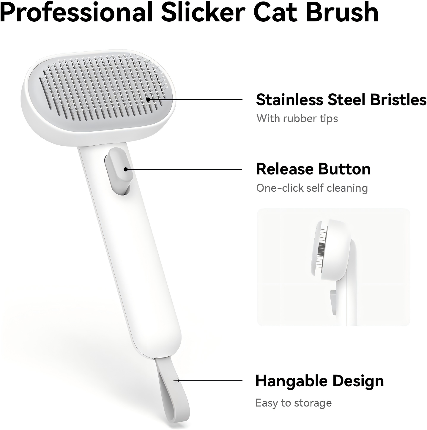Cat Brush for Shedding, Indoor Cats, Long or Short Haired Cats, Cat Grooming Brush Cat Comb for Kitten Rabbit Massage Removes Loose Fur,White