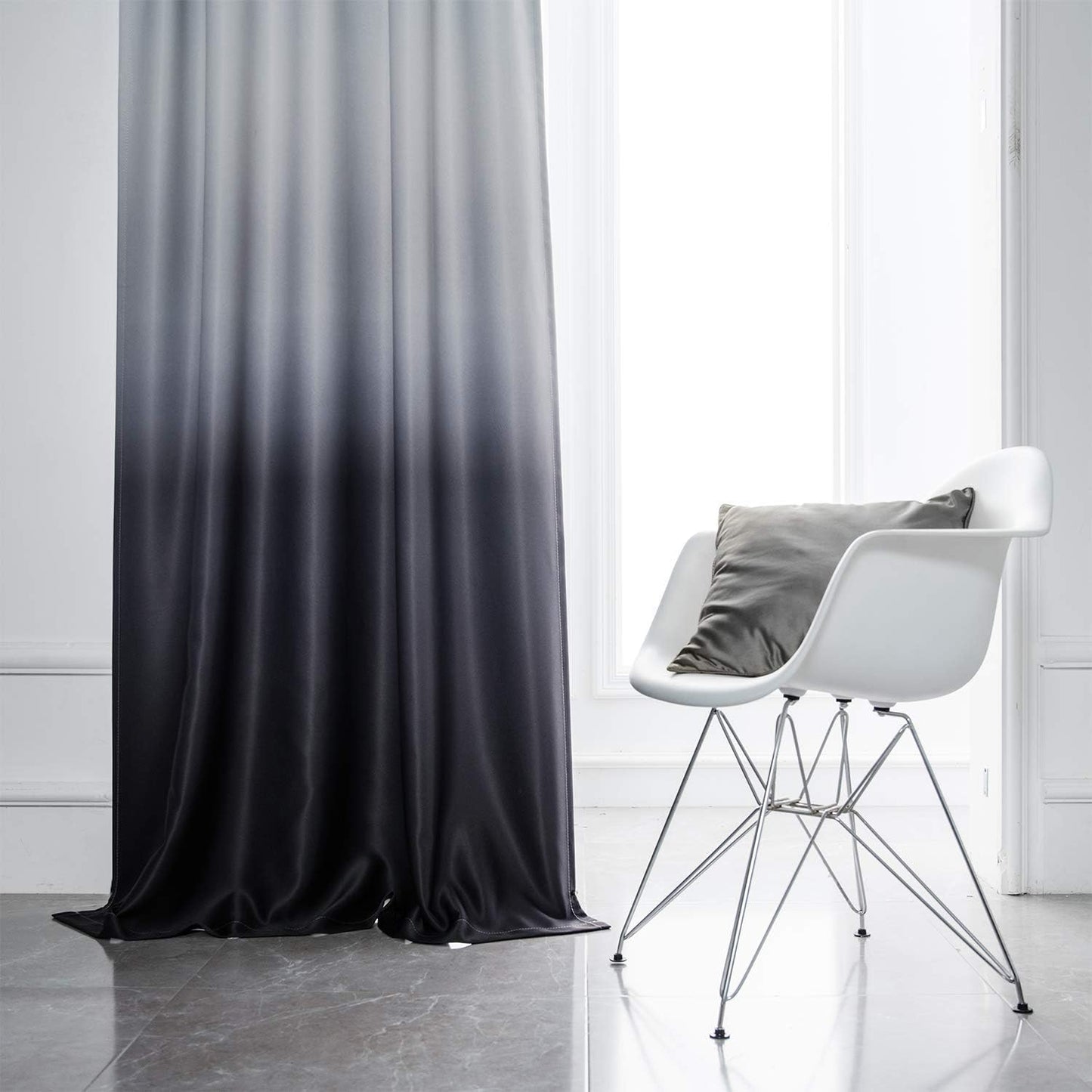 Ombre Room Darkening Curtains for Bedroom,  Light Blocking Thermal Insulated Grommet Window Curtain/Drapes for Living Room,2 Panels,White&Black