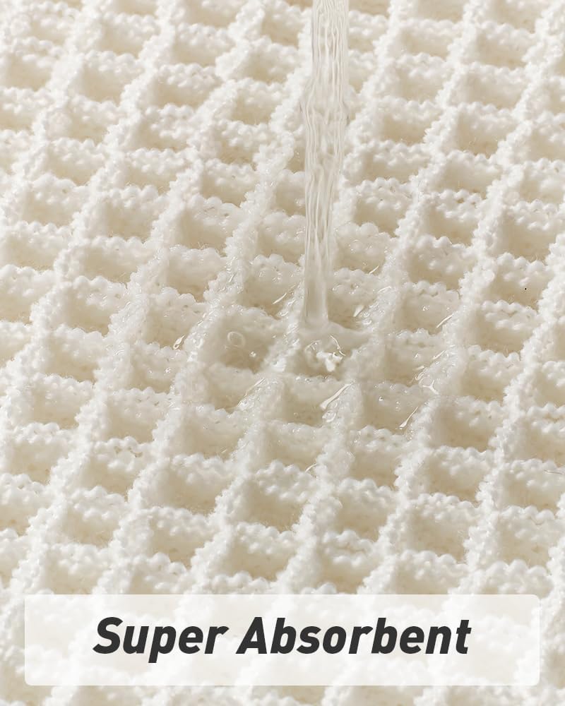 Waffle Bath Mat, Super Absorbent Non Slip Bath Mats for Bathroom Floor, Machine Washable Bathroom Rugs with Tassels,Ultra Soft,White
