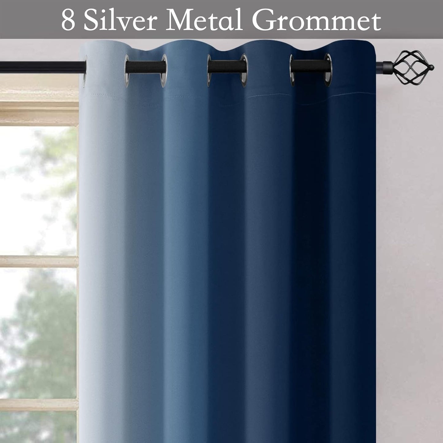 Ombre Room Darkening Curtains for Bedroom, Light Blocking Thermal Insulated Grommet Window Curtain/Drapes for Living Room,2 Panels,Navy&White