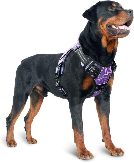   Tactical Dog Harness for Large, Heavy Duty Pet Harness with Handle, No-Pull Service Vest , Adjustable for Training Hunting Walking,Purple Camo