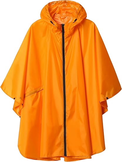 Unisex Rain Poncho Raincoat Hooded with Pockets&ZIpper ,Fashion,Beautiful, Durable, Lightweight,(Orange)
