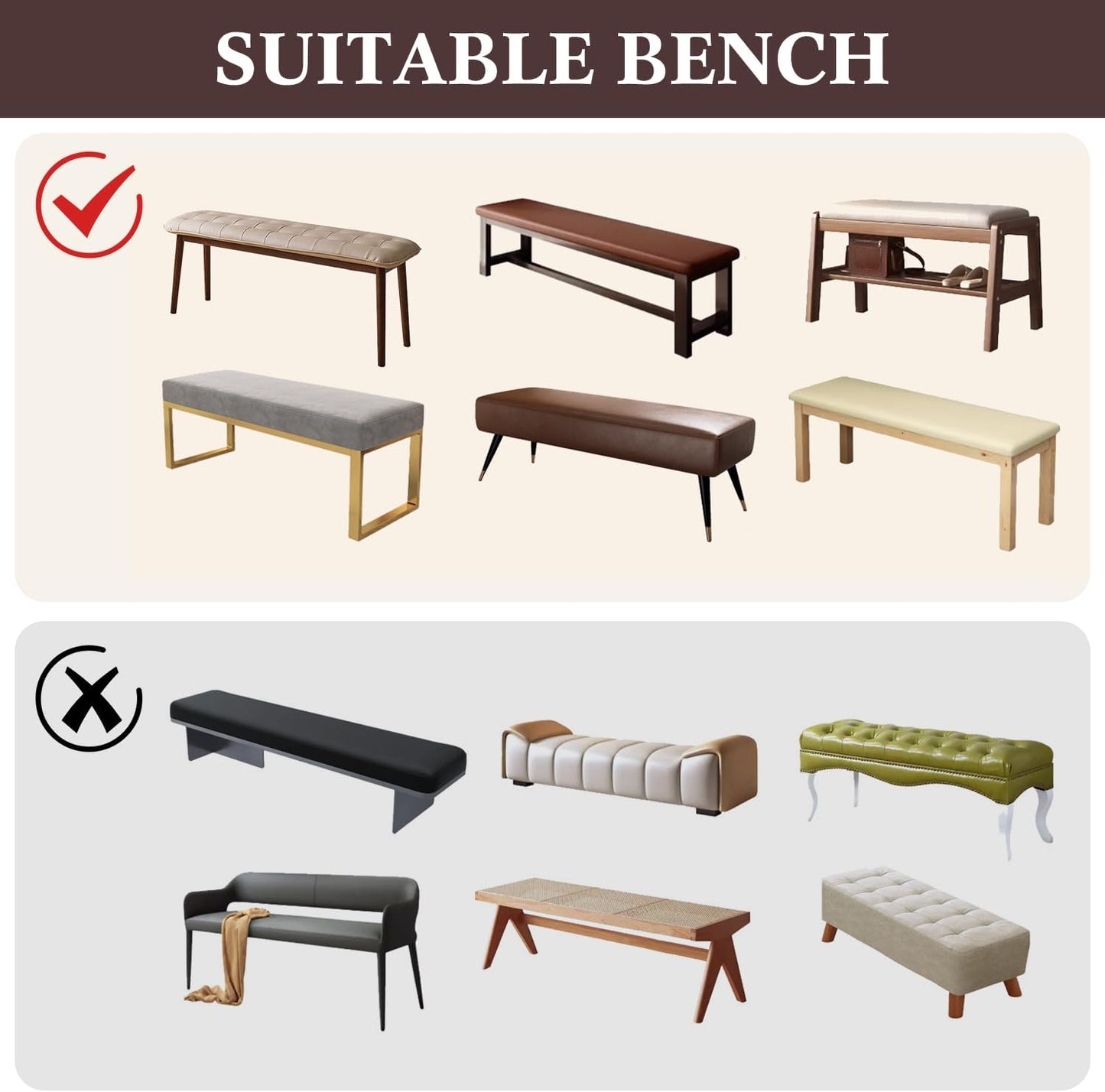 Dining Bench Cover Waterproof, Washable Long Bench Covers Slipcover, Stretch Rectangle Bench Seat Covers for Living Rooms, Bedroom, Kitchen, Piano Bench Cover, Dark Coffee