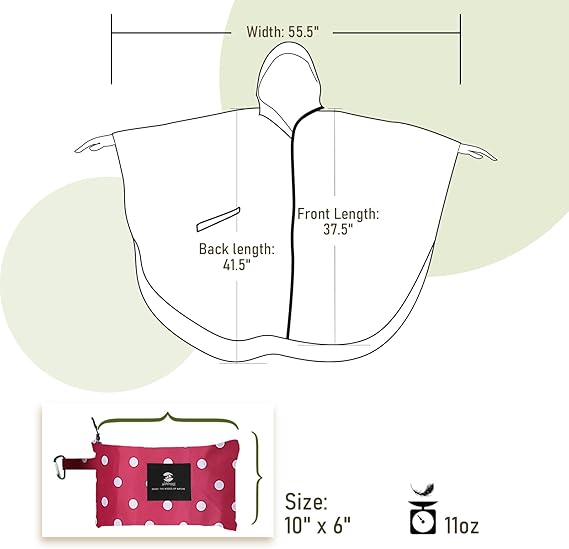 Unisex Rain Poncho Raincoat Hooded with Pockets&ZIpper ,Fashion,Beautiful, Durable, Lightweight,(Red Dot)