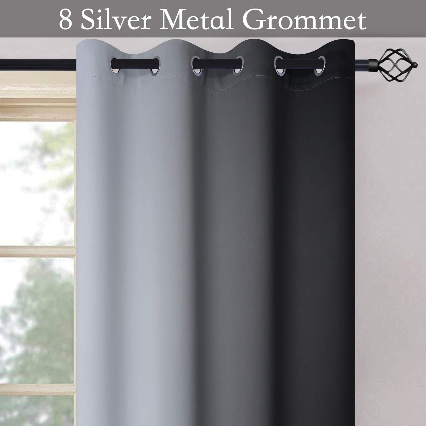 Ombre Room Darkening Curtains for Bedroom,  Light Blocking Thermal Insulated Grommet Window Curtain/Drapes for Living Room,2 Panels,Black&White
