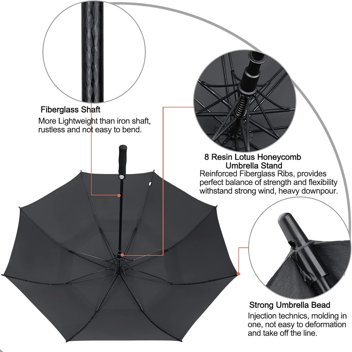 52 Inch Automatic Open Golf Umbrella Oversize Extra Large Double Canopy Vented Windproof Waterproof Stick Umbrellas