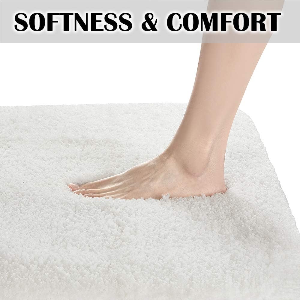 Bath Rug for Bathroom Non Slip Bathroom Mat Water Absorbent Soft Microfiber Shaggy Bathroom Rug Machine Washable Bath Mat,White