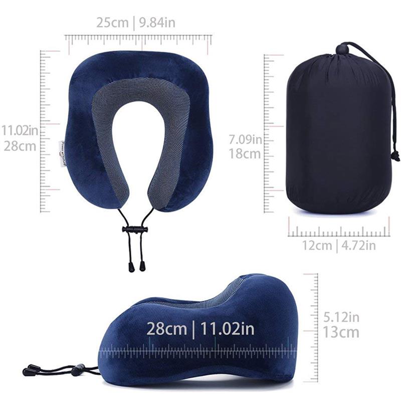 Travel Pillow 100% Pure Memory Foam Neck Pillow, Warm Velvet Cover - Machine Washable, Airplane Travel Kit with 3D Sleep Mask, Earplugs, and Luxury Bag, Blue