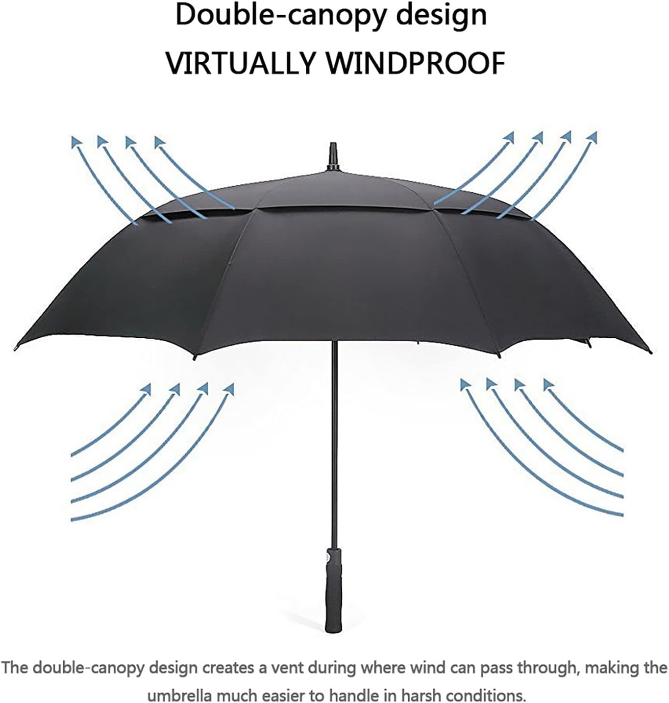 52 Inch Automatic Open Golf Umbrella Oversize Extra Large Double Canopy Vented Windproof Waterproof Stick Umbrellas