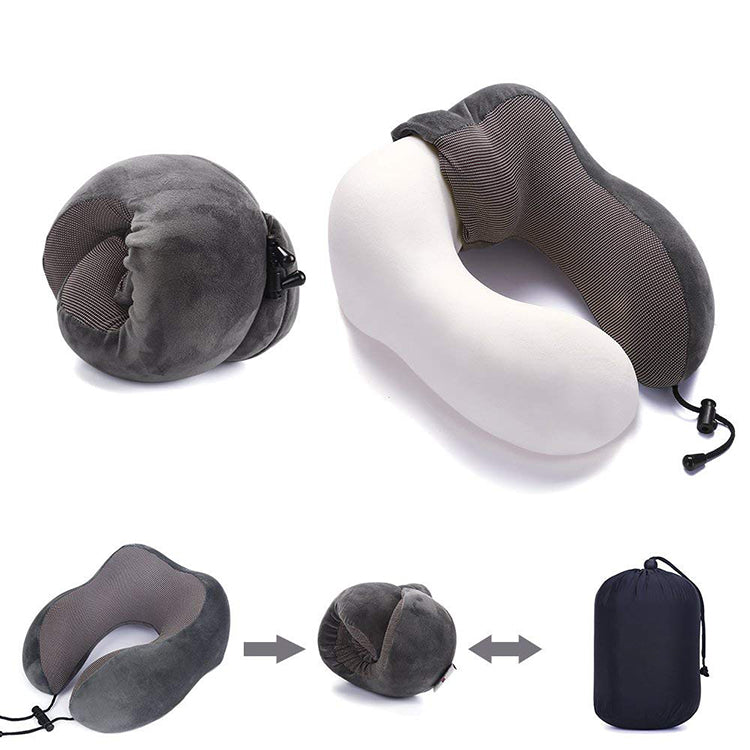 Travel Pillow 100% Pure Memory Foam Neck Pillow, Warm Velvet Cover - Machine Washable, Airplane Travel Kit with 3D Sleep Mask, Earplugs, and Luxury Bag,Grey