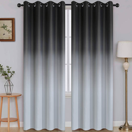 Ombre Room Darkening Curtains for Bedroom, Light Blocking Thermal Insulated Grommet Window Curtain/Drapes for Living Room,2 Panels,Grey&White