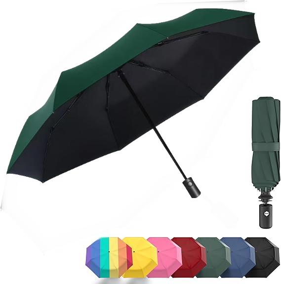 Windproof Compact Umbrellas for Rain - Strong Design & Auto Open & Close - Portable Folding Travel  -All-weather-Light & Portable for Women & Men,Dark Green