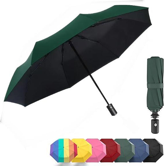 Windproof Compact Umbrellas for Rain - Strong Design & Auto Open & Close - Portable Folding Travel -All-weather-Light & Portable for Women & Men,Dark Green