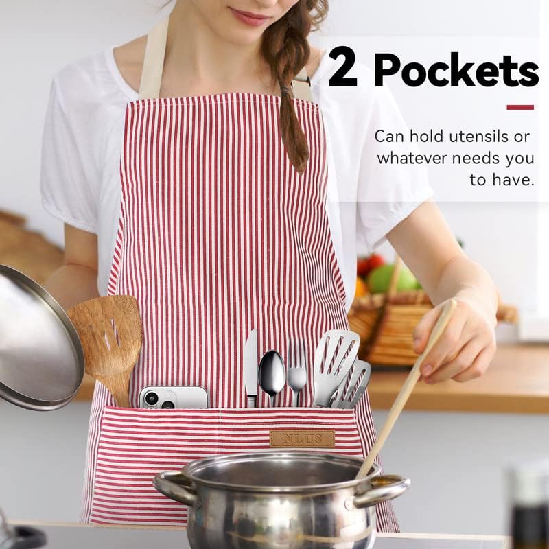 2 Pack Kitchen Cooking Aprons, Adjustable Bib Soft Chef Apron with 2 Pockets for Men Women(Blue/Pink)