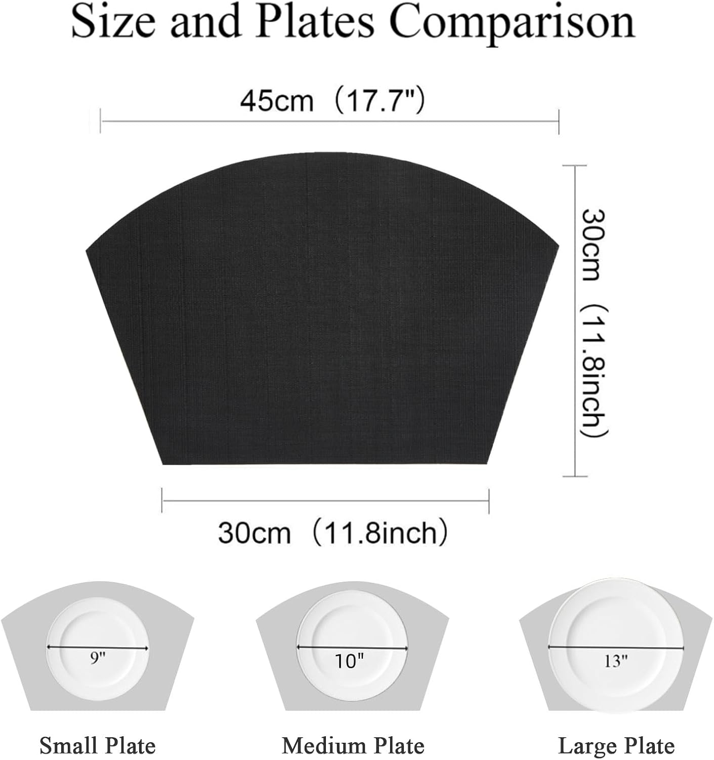 Round Table Placemats Set Wedge Shaped Place Mat with Centerpiece Round Mat Heat Resistant Table Mats Washable, Black