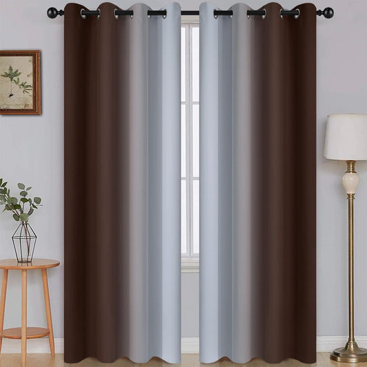 Ombre Room Darkening Curtains for Bedroom,  Light Blocking Thermal Insulated Grommet Window Curtain/Drapes for Living Room,2 Panels,Brown&White
