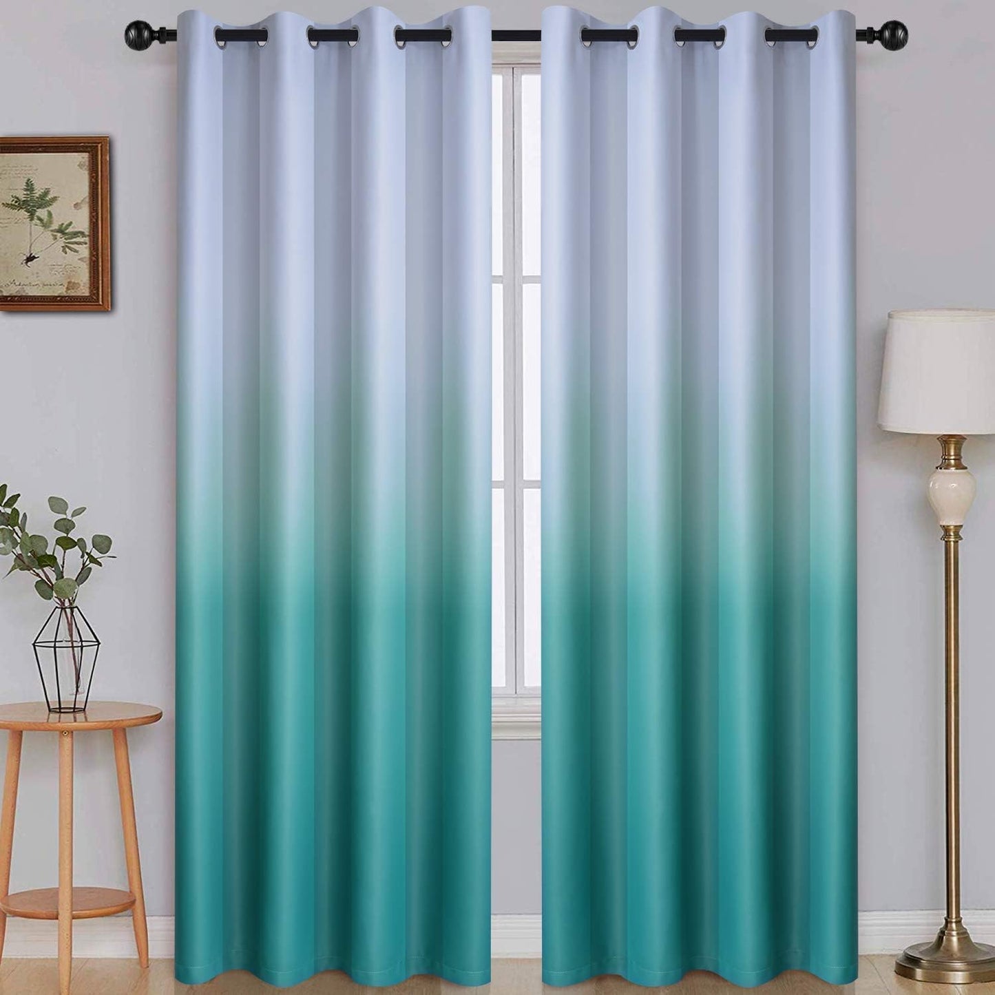 Ombre Room Darkening Curtains for Bedroom,  Light Blocking Thermal Insulated Grommet Window Curtain/Drapes for Living Room,2 Panels,White&Green