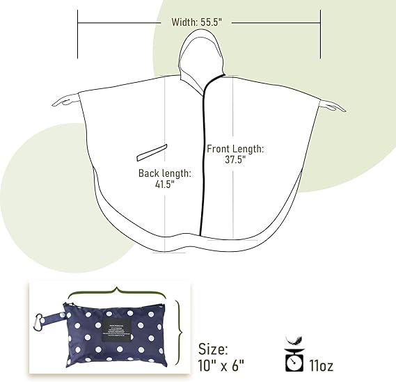 Unisex Rain Poncho Raincoat Hooded with Pockets&ZIpper ,Fashion,Beautiful, Durable, Lightweight,(Blue Dot)