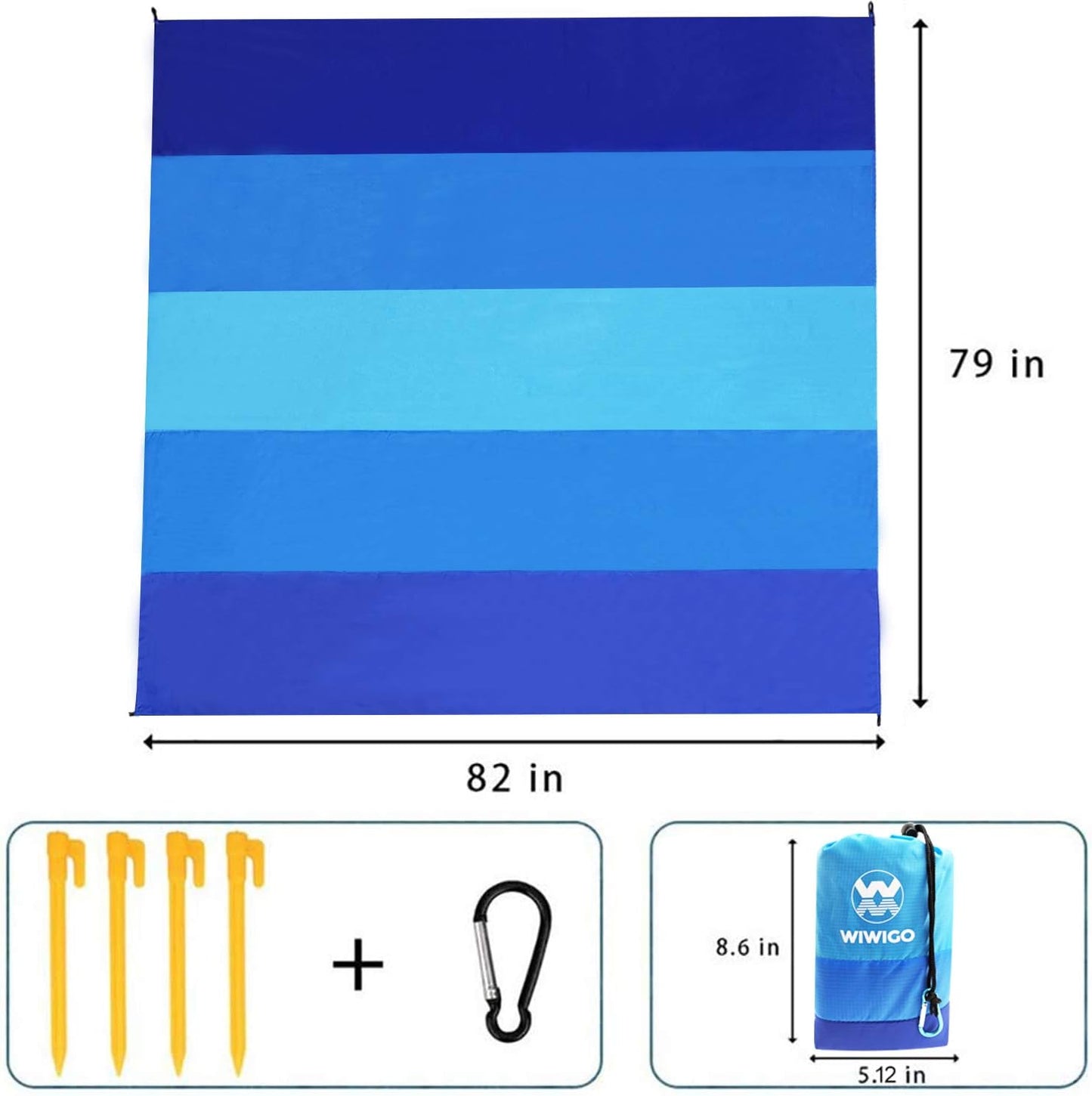 Extra Large Beach Blanket Waterproof Sandproof with 4 Stakes, Easy to Clean, Lightweight ,Fast