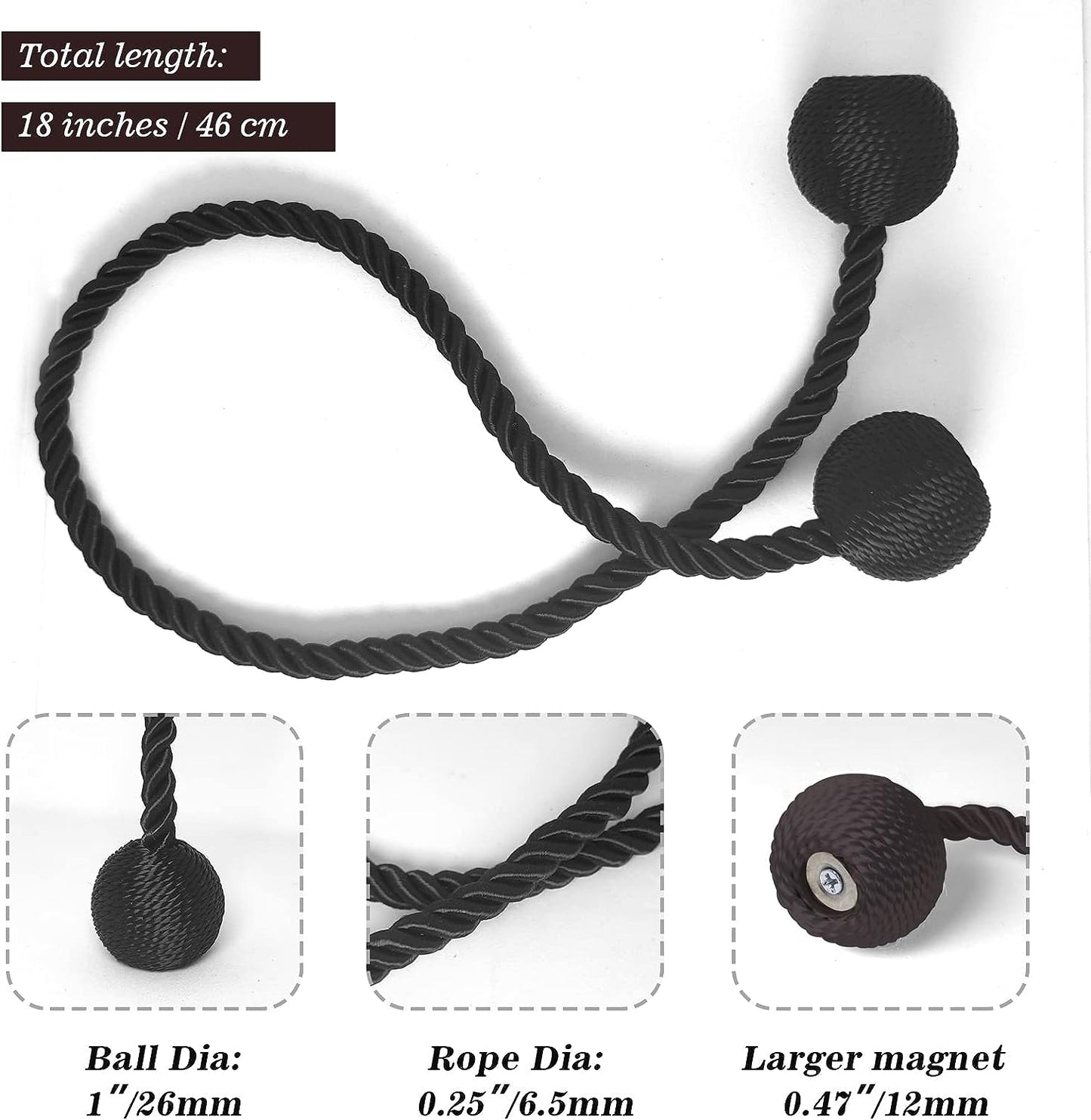 Curtain Tiebacks Buckles Holdbacks Holders Hooks Clip for Home Outdoor Bedroom Office Decorative Curtain(Black)