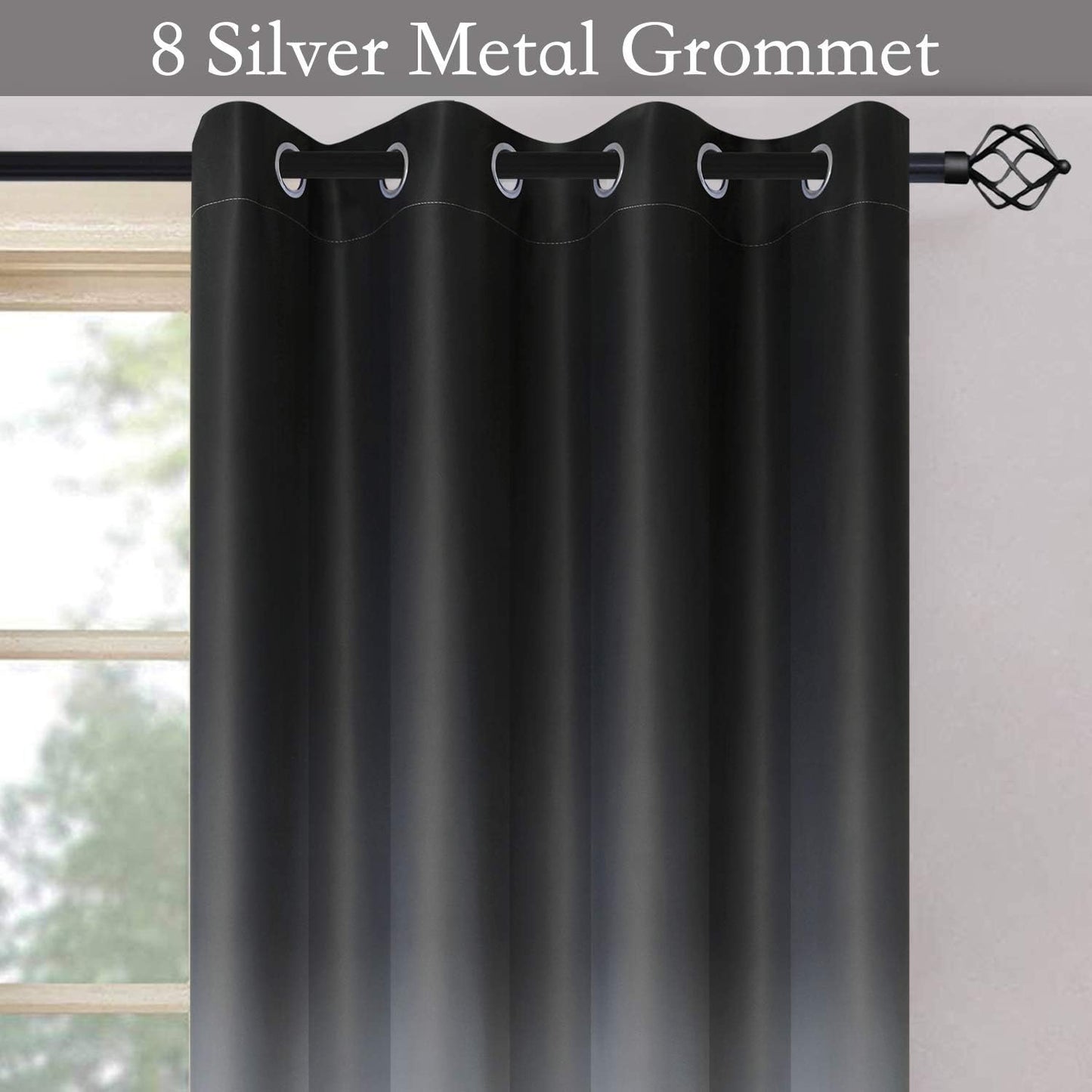 Ombre Room Darkening Curtains for Bedroom,  Light Blocking Thermal Insulated Grommet Window Curtain/Drapes for Living Room,2 Panels,Grey&White