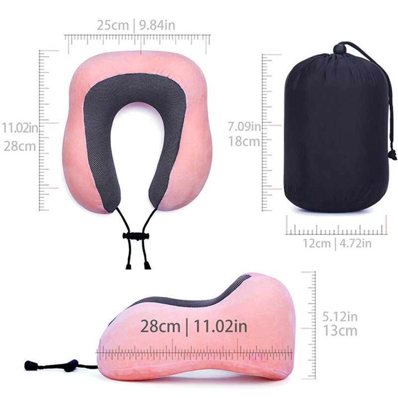 Travel Pillow 100% Pure Memory Foam Neck Pillow, Warm Velvet Cover - Machine Washable, Airplane Travel Kit with 3D Sleep Mask, Earplugs, and Luxury Bag,Pink