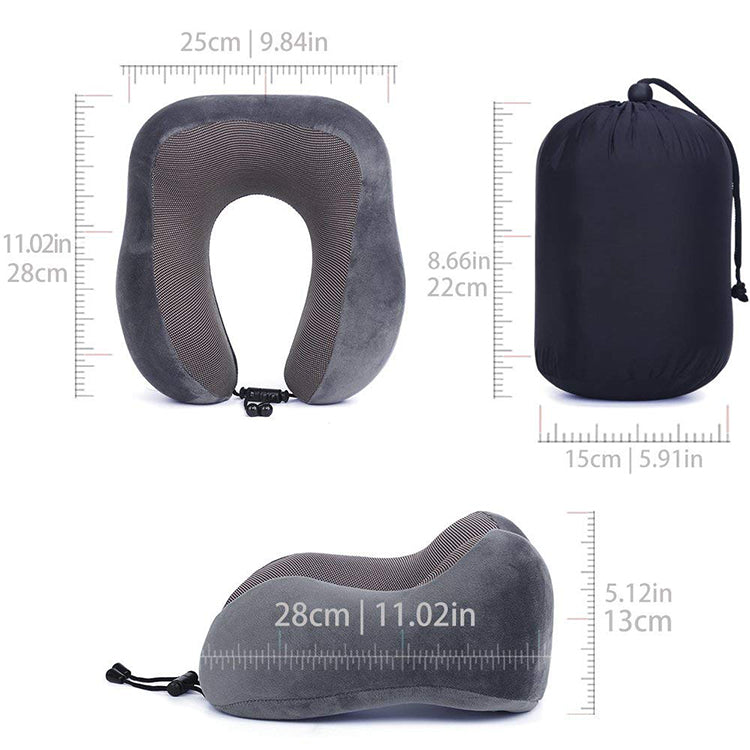 Travel Pillow 100% Pure Memory Foam Neck Pillow, Warm Velvet Cover - Machine Washable, Airplane Travel Kit with 3D Sleep Mask, Earplugs, and Luxury Bag,Grey