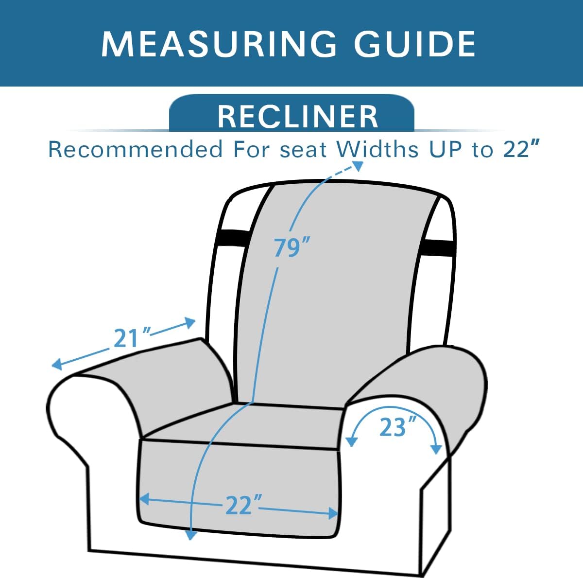 100% Waterproof ,Non-Slip Reclining Cover for Recliner Chair Washable Chair Cover Furniture Protector with Elastic Straps for pet ,kid ,Navy