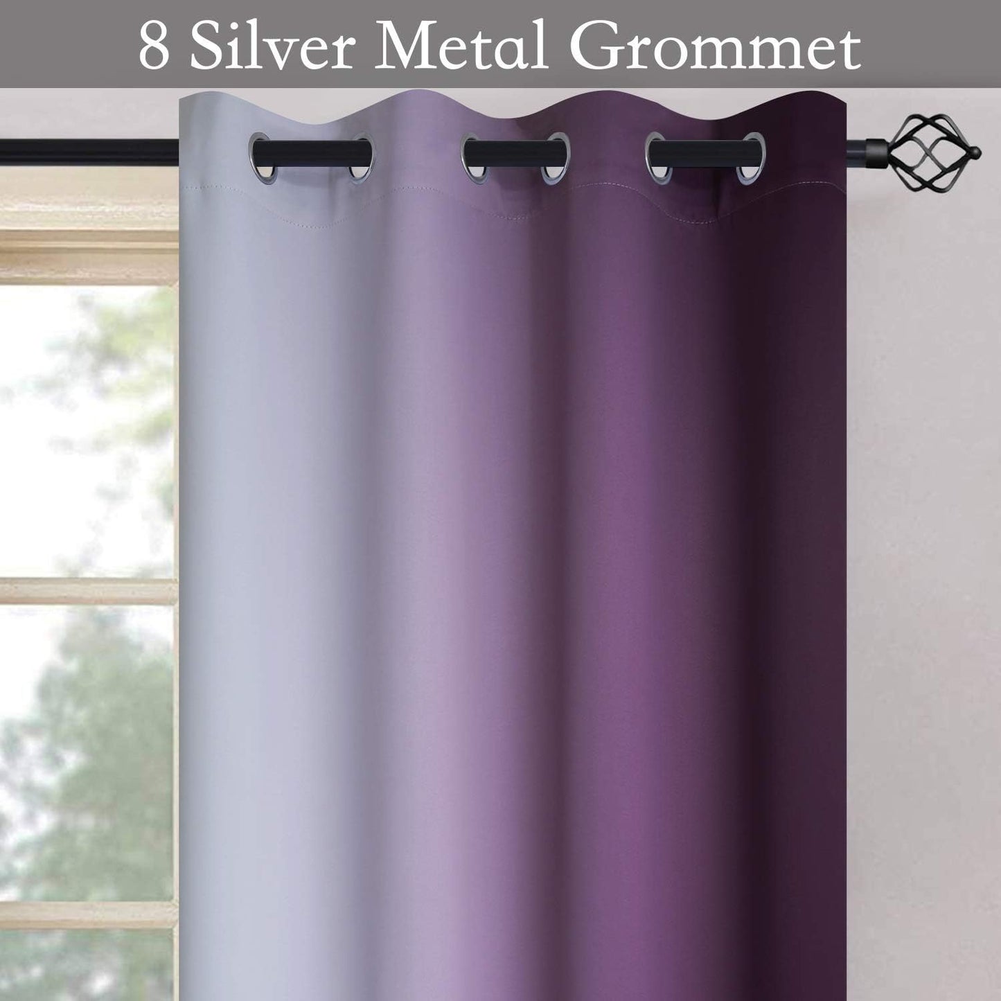 Ombre Room Darkening Curtains for Bedroom,  Light Blocking Thermal Insulated Grommet Window Curtain/Drapes for Living Room,2 Panels,Purple&White