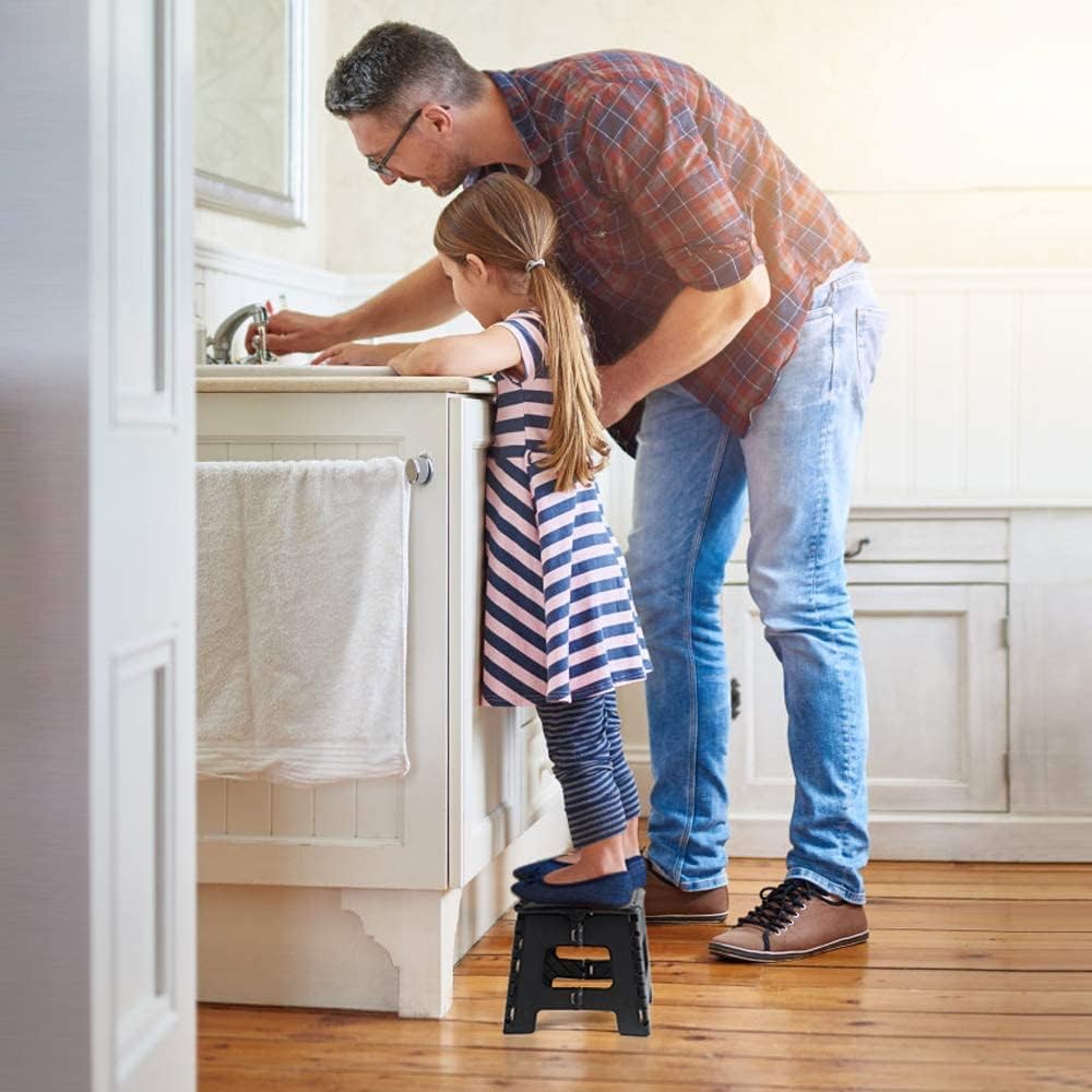 Lightweight, Durable, Foldable Step Stool With Handle, Suitable for Adults& Children, for Kitchens, Bathrooms, Outdoor (Black)