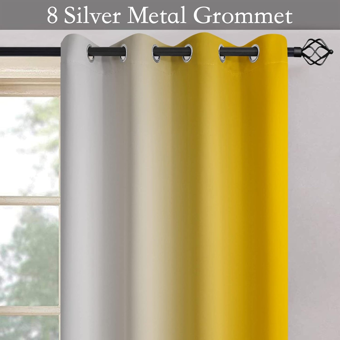 Ombre Room Darkening Curtains for Bedroom, Light Blocking Thermal Insulated Grommet Window Curtain/Drapes for Living Room,2 Panels,Gold&White