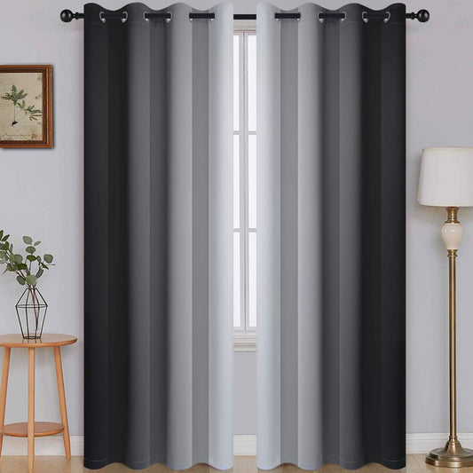 Ombre Room Darkening Curtains for Bedroom, Light Blocking Thermal Insulated Grommet Window Curtain/Drapes for Living Room,2 Panels,Black&White