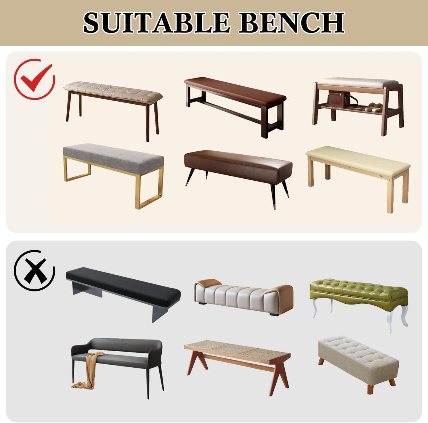 Dining Bench Cover Waterproof, Washable Long Bench Covers Slipcover, Stretch Rectangle Bench Seat Covers for Living Rooms, Bedroom, Kitchen, Piano Bench Cover, Khaki