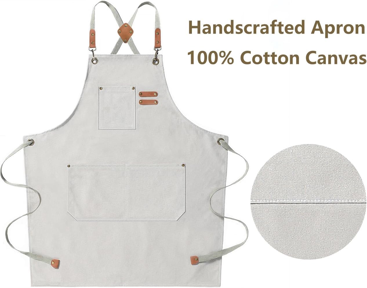 Chef Aprons for Men Women with Oversized Pockets,Cotton Canvas Cross Back Heavy Duty Work Apron,White