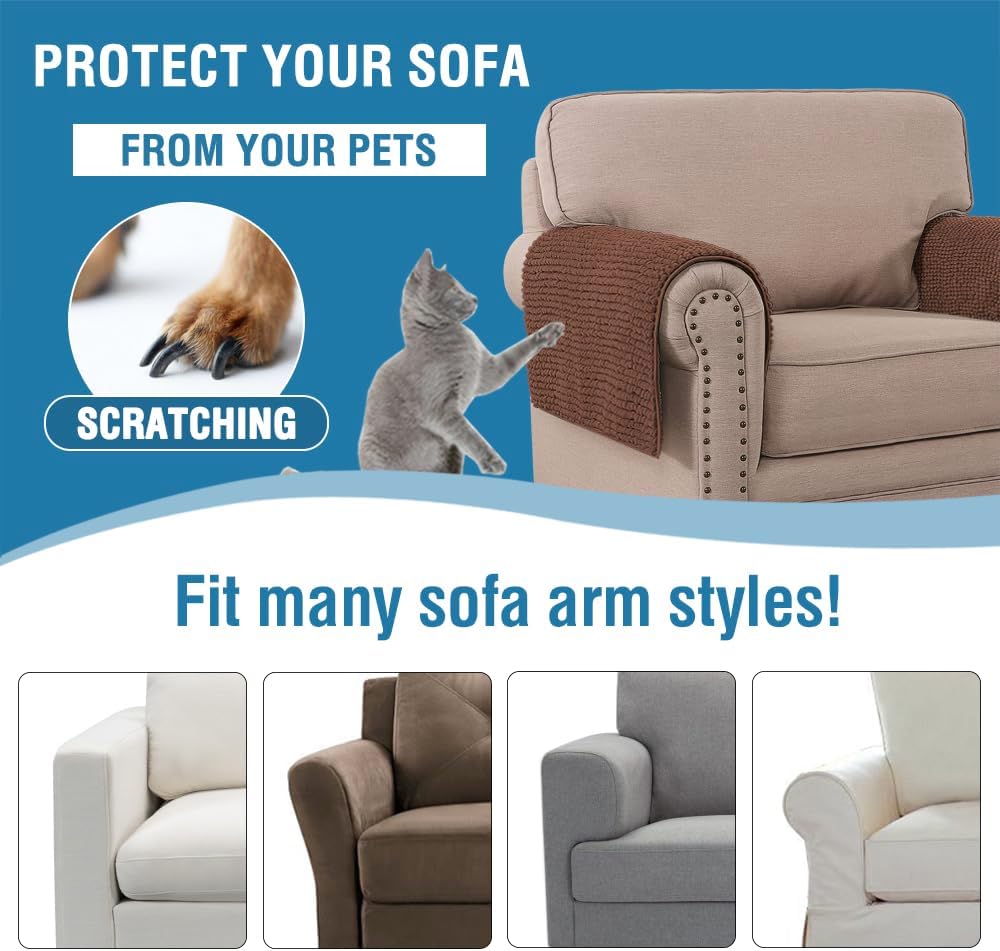 2 Packs Plush Chenille Couch Armrest Cover Thick and Soft Sofa Covers Water Resistant Furniture Protector Cover for Pets,Coffee