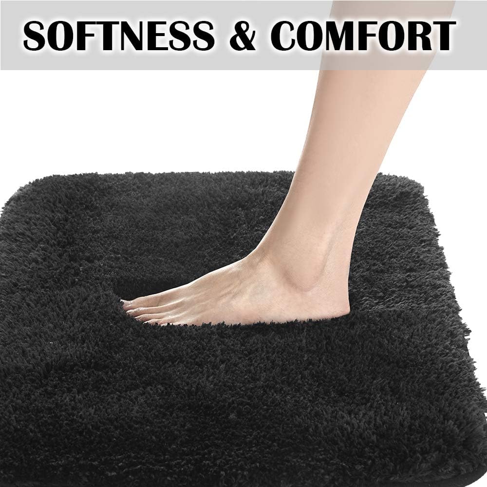 Bath Rug for Bathroom Non Slip Bathroom Mat Water Absorbent Soft Microfiber Shaggy Bathroom Rug Machine Washable Bath Mat,Black