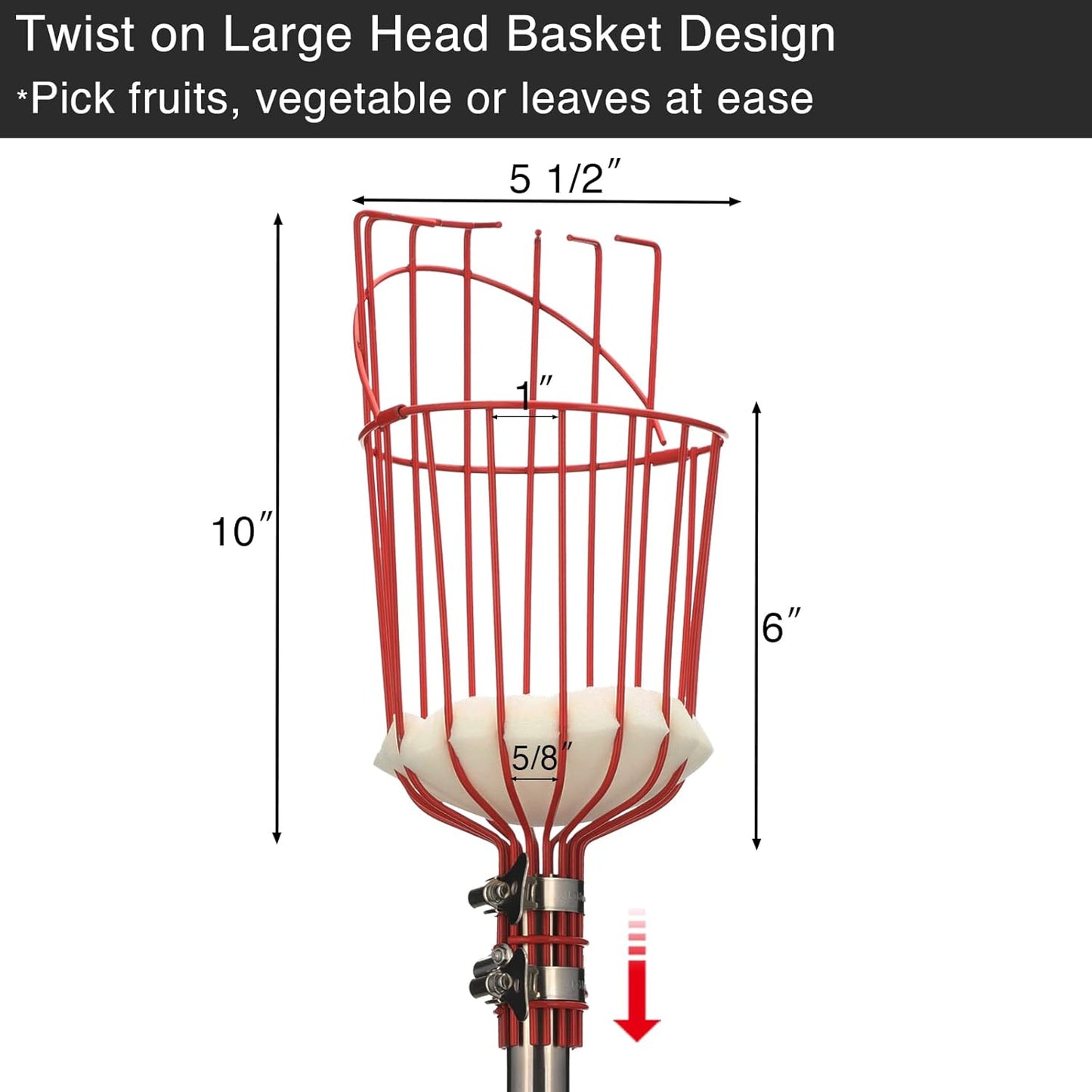 Fruit Picker Pole Tool with Basket Long Handle,Adjustable Apple Orange Picker Pole Tool with Basket for Avocado Acorn Lemon Pear Mango Tree Picker