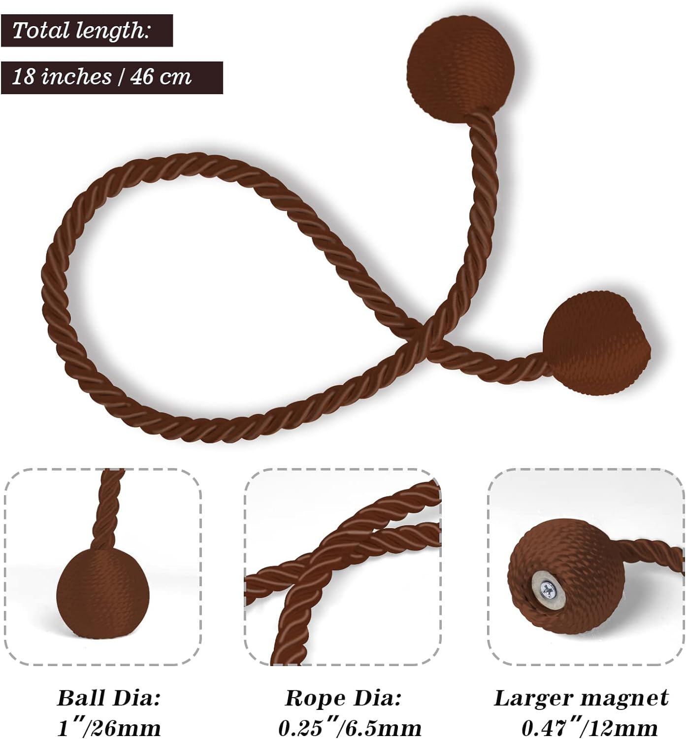 Curtain Tiebacks Buckles Holdbacks Holders Hooks Clip for Home Outdoor Bedroom Office Decorative Curtain(Dark Brown)