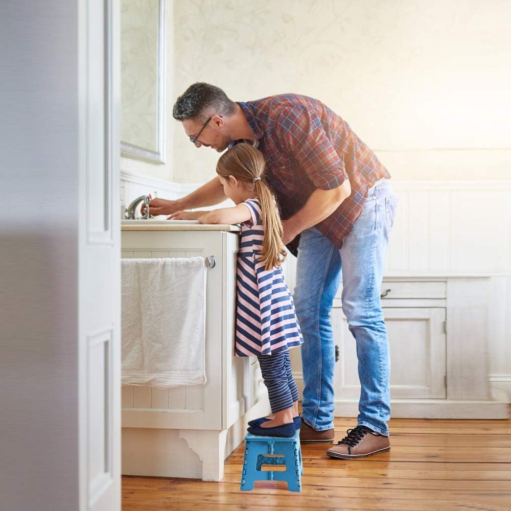 Lightweight, Durable, Foldable Step Stool With Handle, Suitable for Adults& Children, for Kitchens, Bathrooms, Outdoor (Blue)