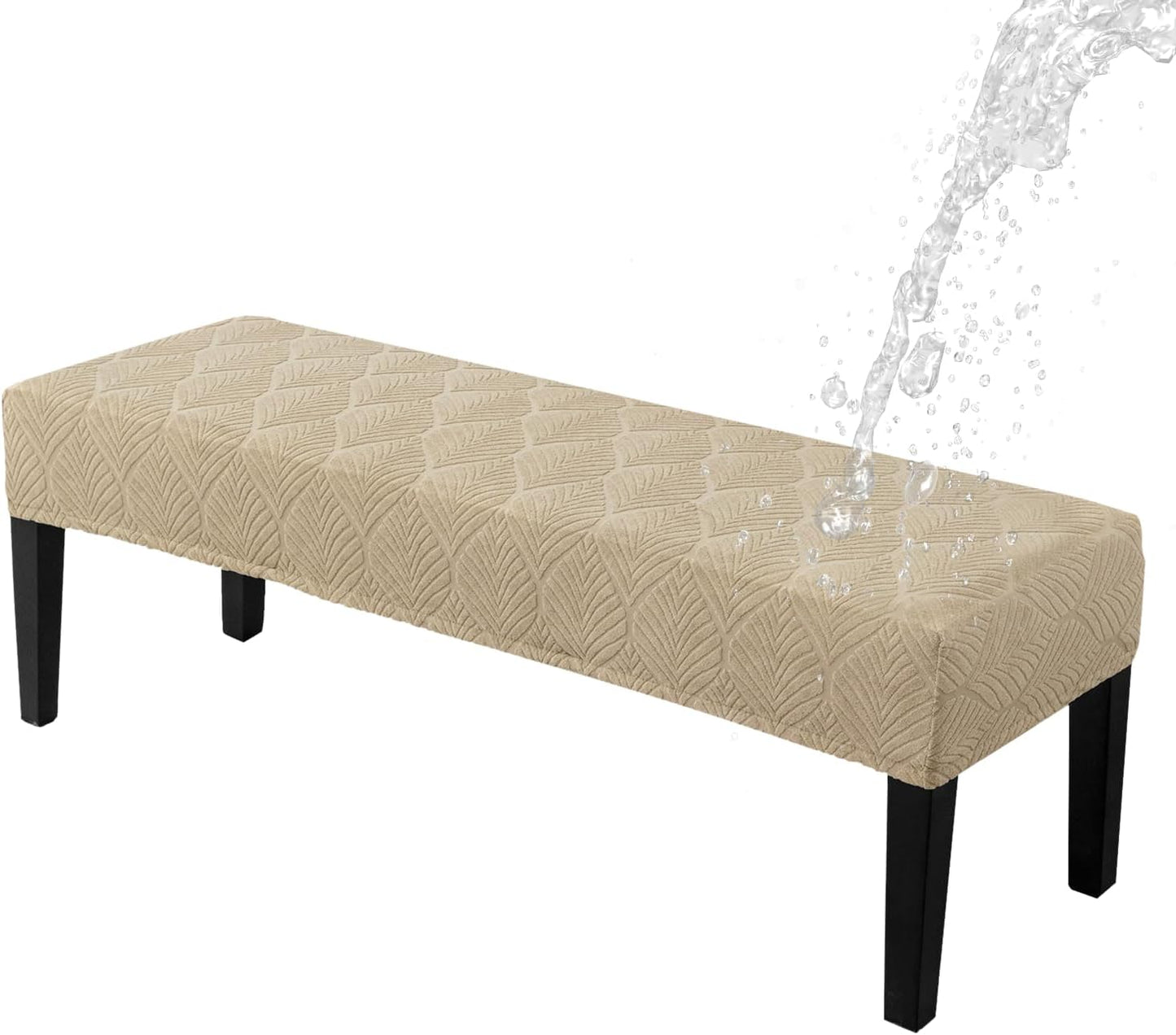 Dining Bench Cover Waterproof, Washable Long Bench Covers Slipcover, Stretch Rectangle Bench Seat Covers for Living Rooms, Bedroom, Kitchen, Piano Bench Cover, Khaki