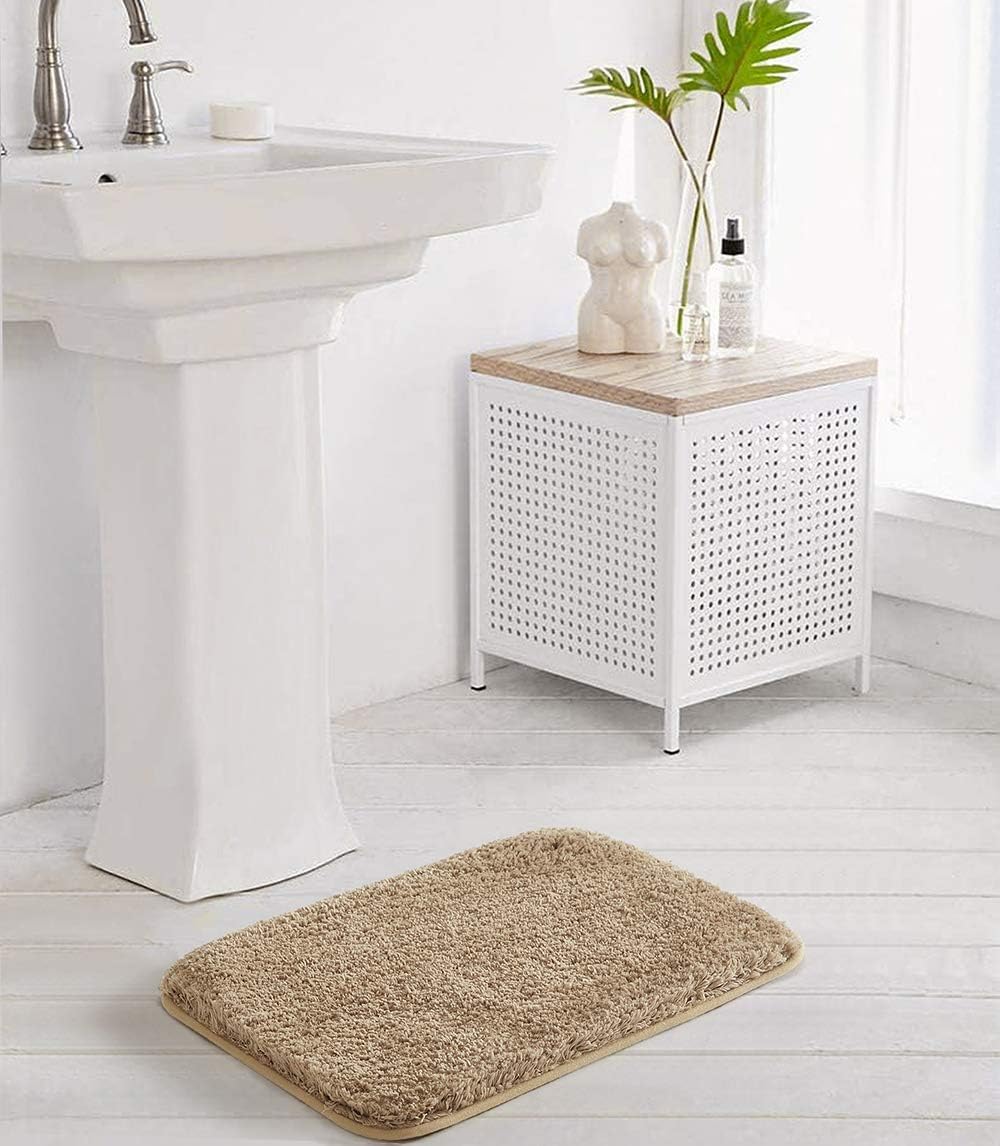 Bath Rug for Bathroom Non Slip Bathroom Mat Water Absorbent Soft Microfiber Shaggy Bathroom Rug Machine Washable Bath Mat,Sand