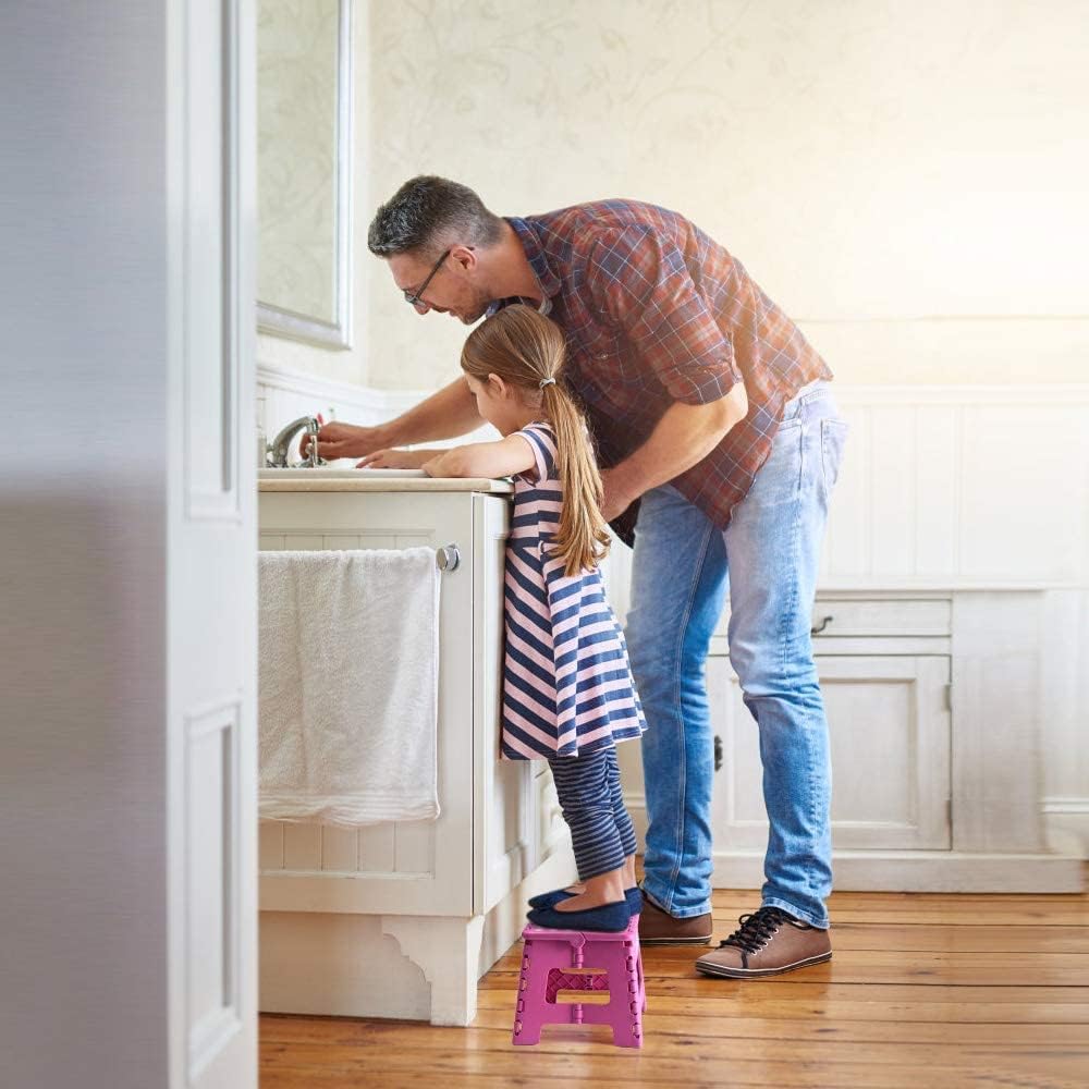 Lightweight, Durable, Foldable Step Stool With Handle, Suitable for Adults& Children, for Kitchens, Bathrooms, Outdoor (Pink)