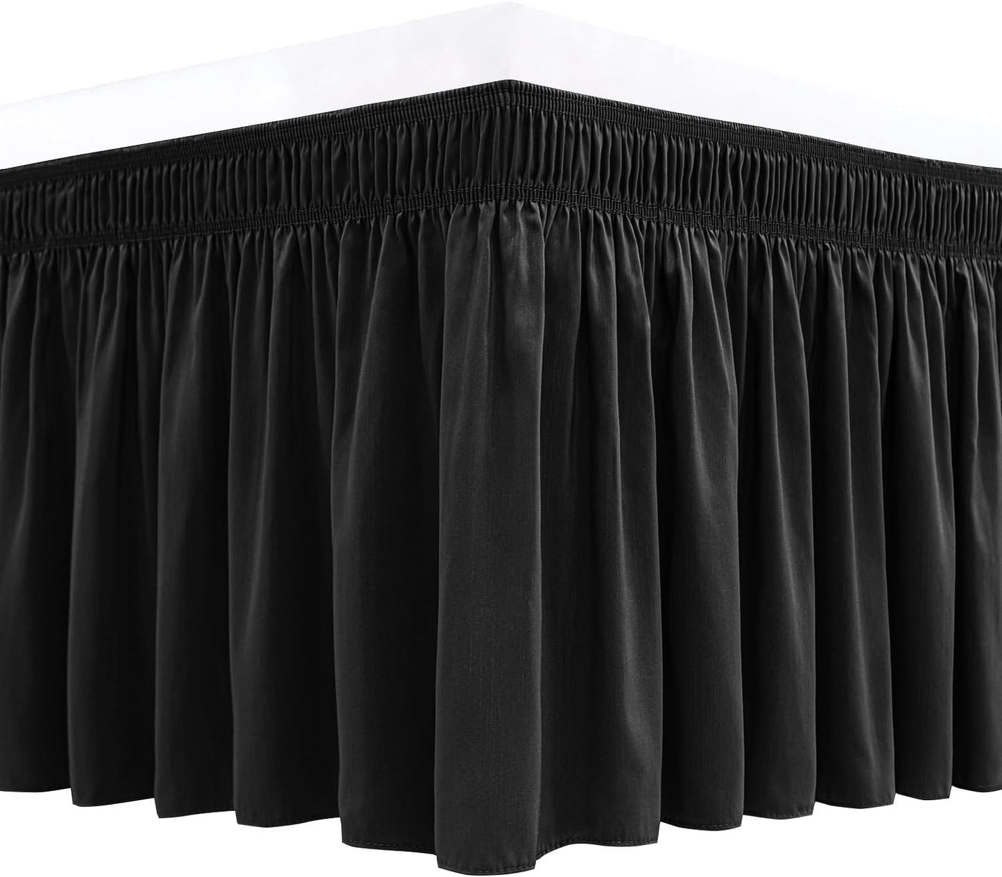 Wrap Around Bed Skirts  15" Drop, Aqua Adjustable Elastic Dust Ruffles Easy Fit Wrinkle & Fade Resistant  Machine Washable ,Black